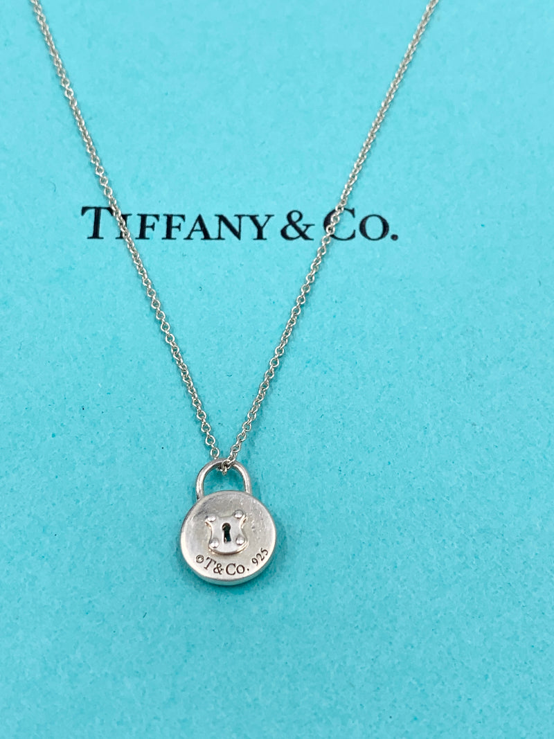 Sold-Tiffany & Co 925 Silver Pad Lock Necklace