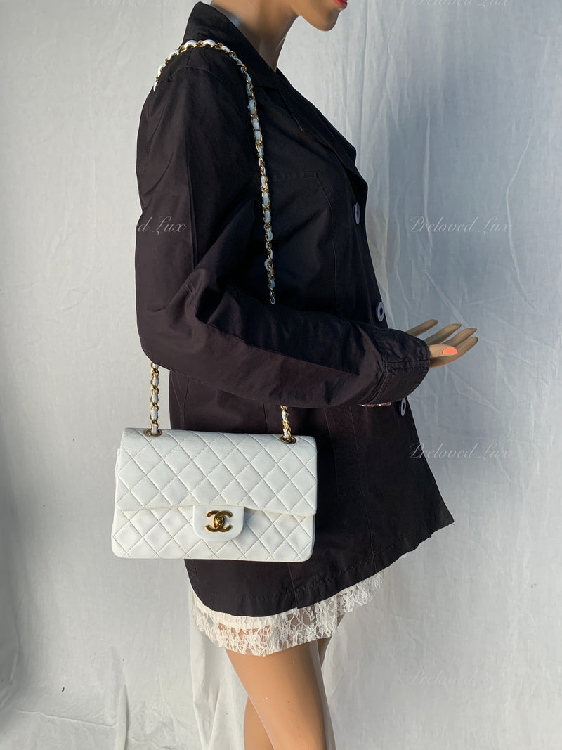 Sold-CHANEL Small Classic Double Flap Bag White with Gold Hardware