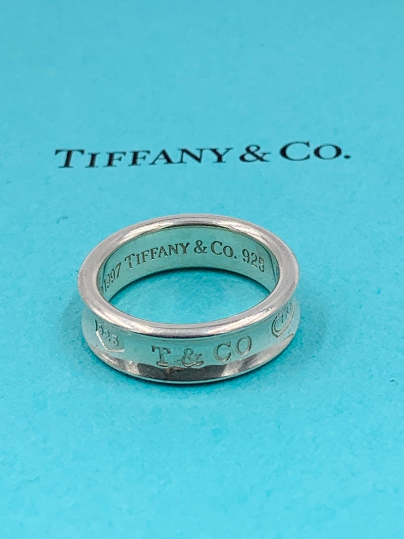 Sold-Tiffany & Co 925 Silver 1837 Medium Ring Size 9