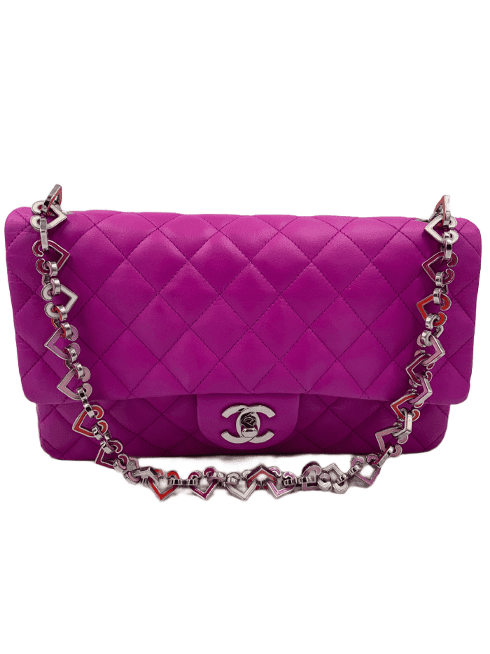 CHANEL Valentine Flap in Purple Silver Hardware Shoulder Bag