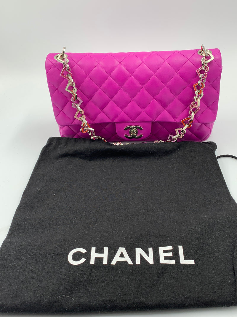 Sold-CHANEL Valentine Flap in Purple Silver Hardware Shoulder Bag