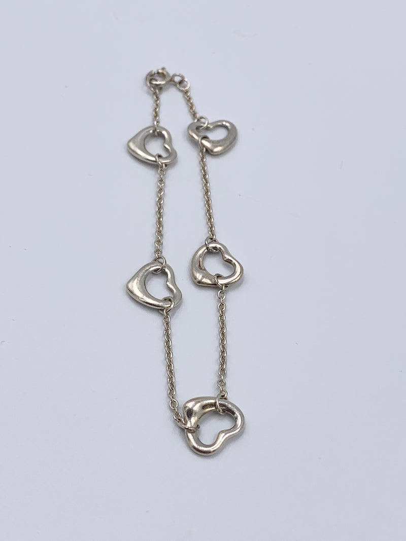 Tiffany & Co 925 Silver Elsa Peretti 5 Open Hearts Bracelet