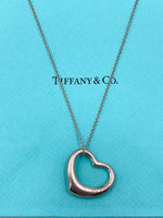 Tiffany & Co 925 Silver Elsa Peretti Large (27mm) Open Heart Necklace