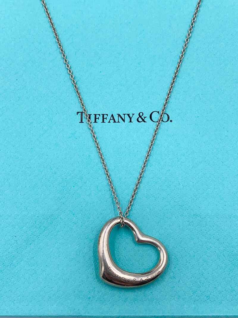 Tiffany & Co 925 Silver Elsa Peretti Large (27mm) Open Heart Necklace