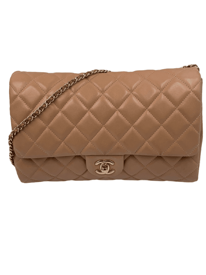 Sold-CHANEL Classic Quilted Flap Beige Lambskin Shoulder Bag/Clutch