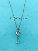 Sold-Tiffany & Co 925 Silver Heart Key Pendant with Necklace