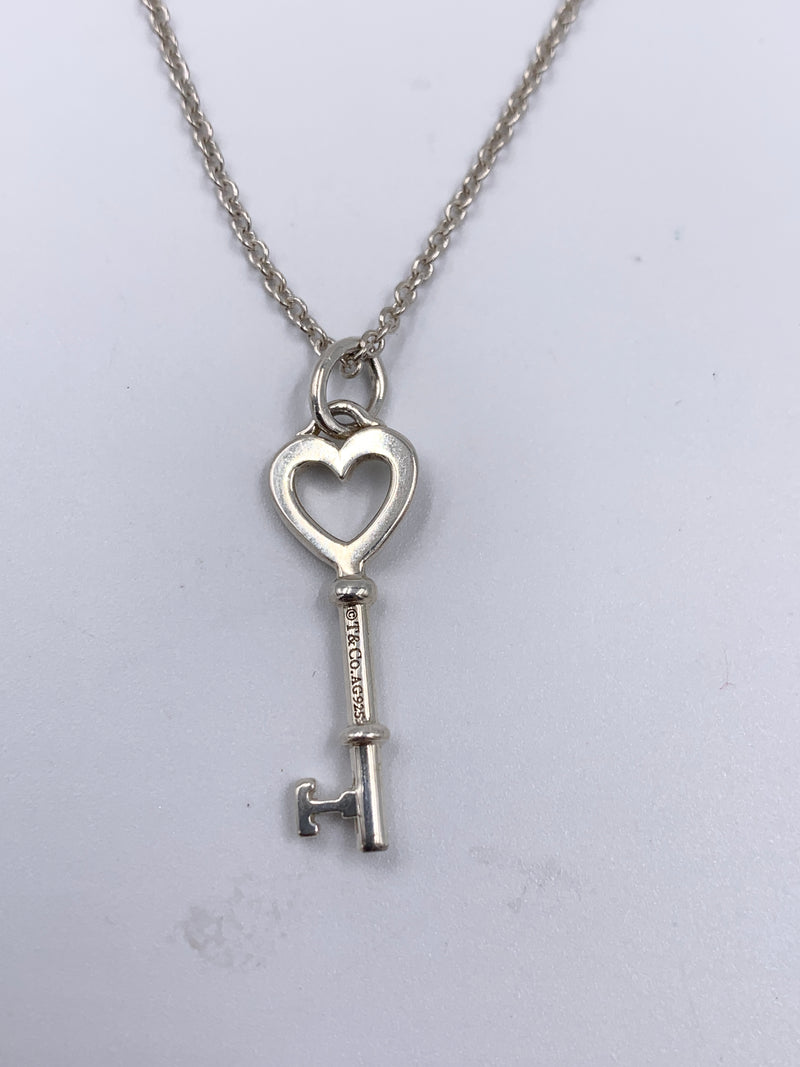 Sold-Tiffany & Co 925 Silver Heart Key Pendant with Necklace