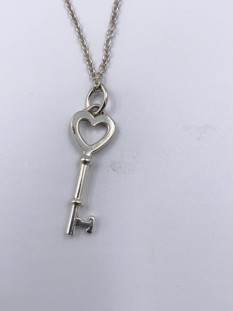 Sold-Tiffany & Co 925 Silver Heart Key Pendant with Necklace