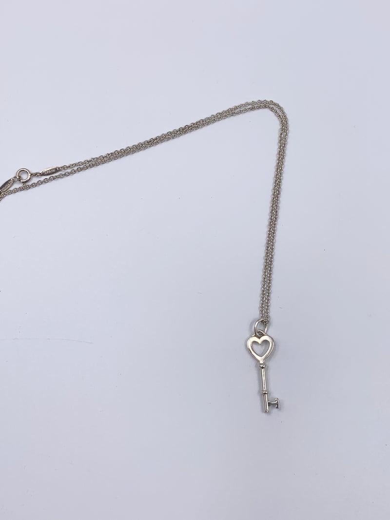 Sold-Tiffany & Co 925 Silver Heart Key Pendant with Necklace