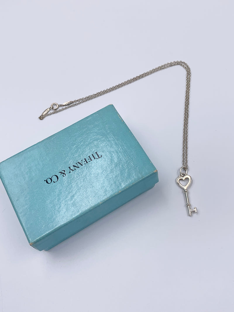 Sold-Tiffany & Co 925 Silver Heart Key Pendant with Necklace