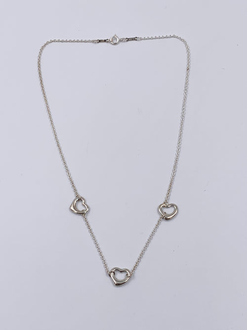 Sold-Tiffany & Co 925 Silver Elsa Peretti Triple Open Heart Necklace