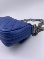 CHANEL CC Calfskin Blue Mini Flap Shoulder Bag/Ruthenium Hardware