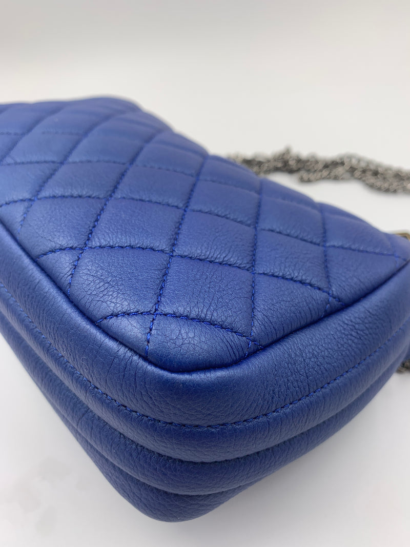 CHANEL CC Calfskin Blue Mini Flap Shoulder Bag/Ruthenium Hardware