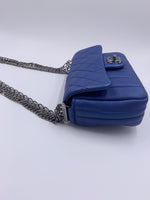 CHANEL CC Calfskin Blue Mini Flap Shoulder Bag/Ruthenium Hardware