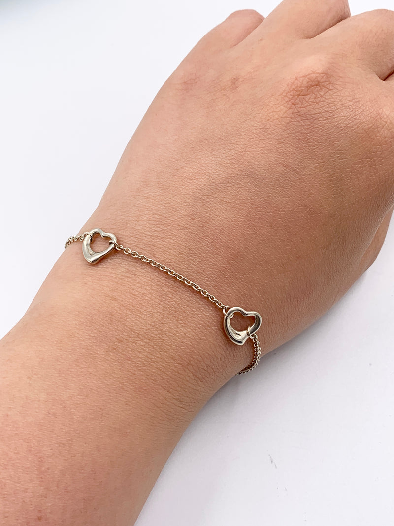 Sold-Tiffany & Co 925 Silver Elsa Peretti Open Heart Bracelet