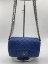 CHANEL CC Calfskin Blue Mini Flap Shoulder Bag/Ruthenium Hardware