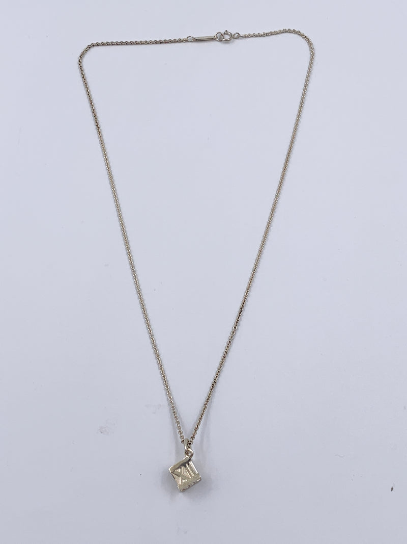 Sold-Tiffany & Co 925 Silver Atlas Collection Cube with Necklace