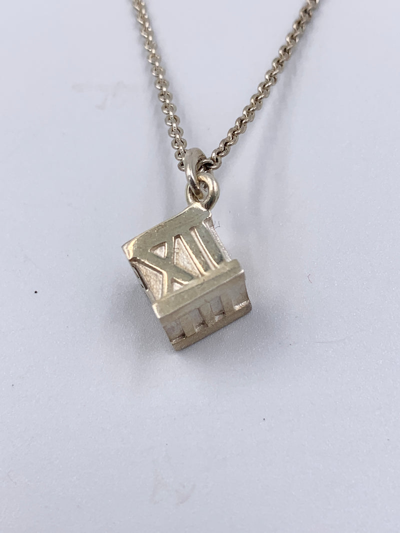 Sold-Tiffany & Co 925 Silver Atlas Collection Cube with Necklace