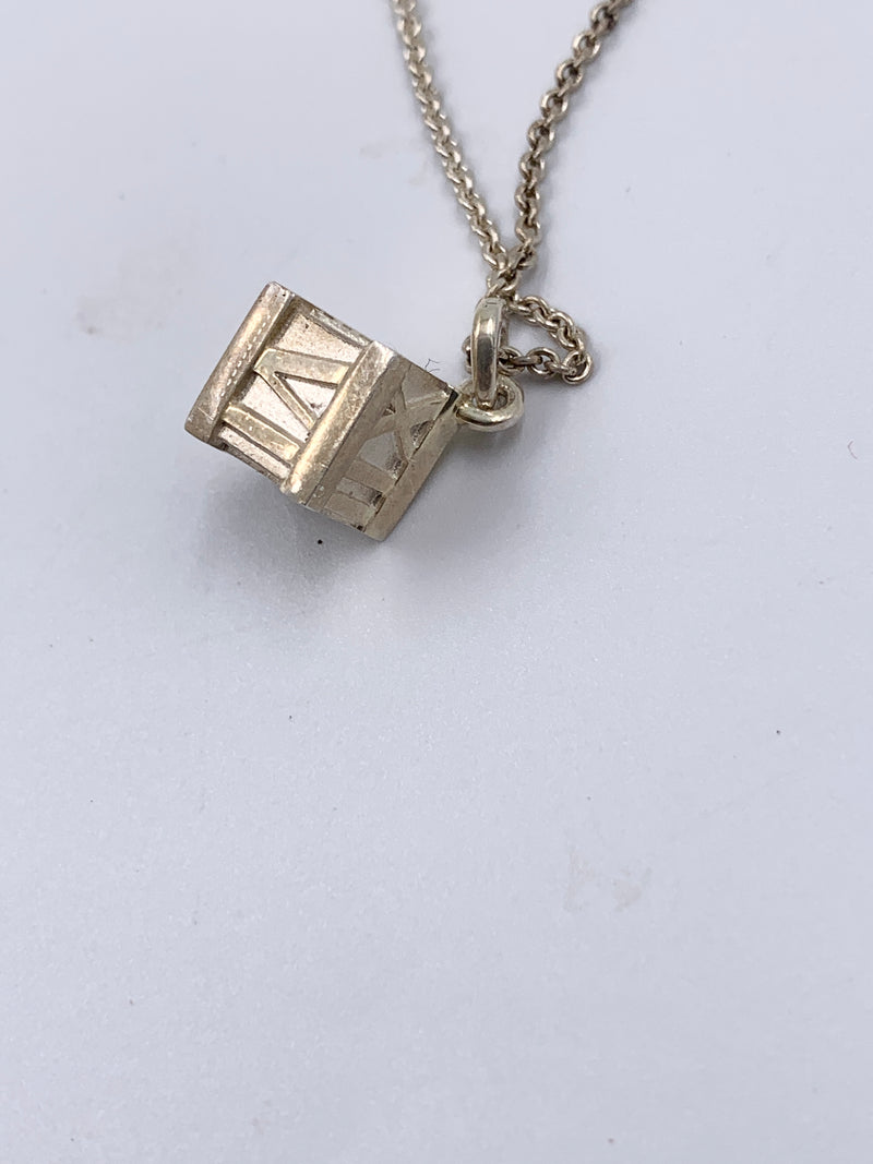 Sold-Tiffany & Co 925 Silver Atlas Collection Cube with Necklace