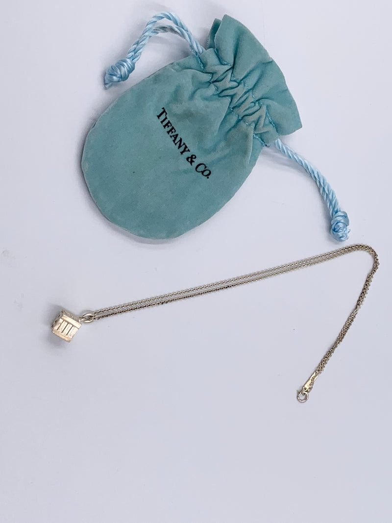 Sold-Tiffany & Co 925 Silver Atlas Collection Cube with Necklace