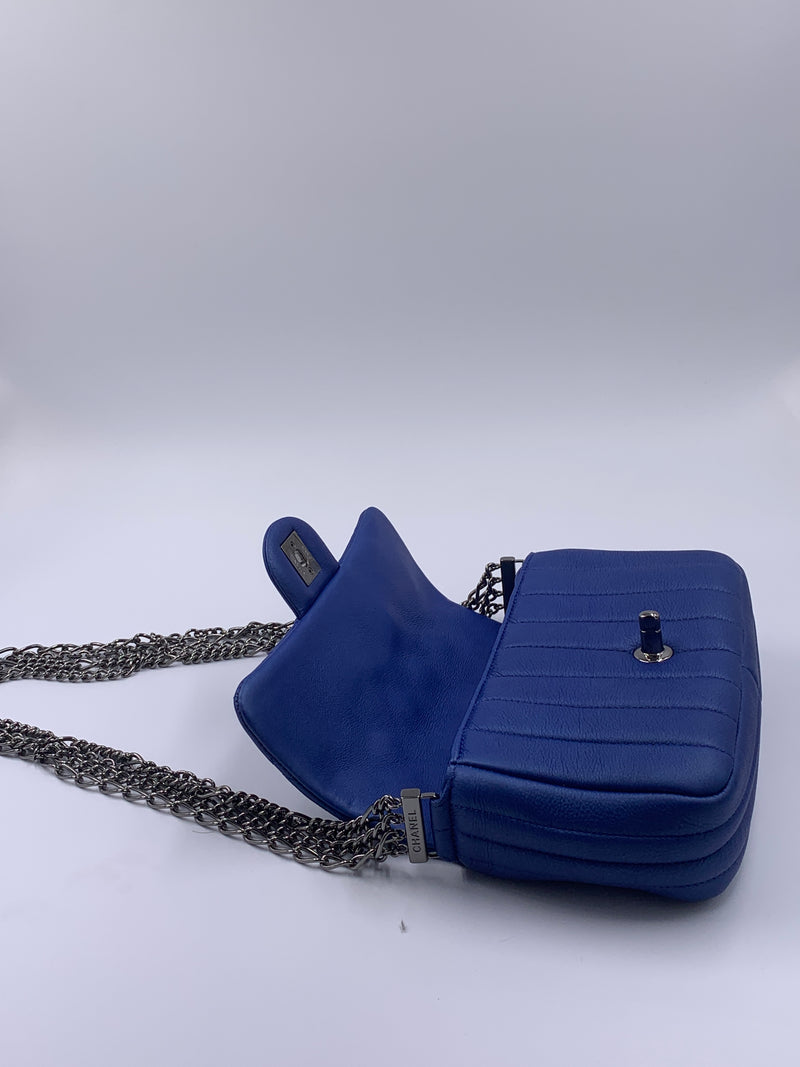 CHANEL CC Calfskin Blue Mini Flap Shoulder Bag/Ruthenium Hardware