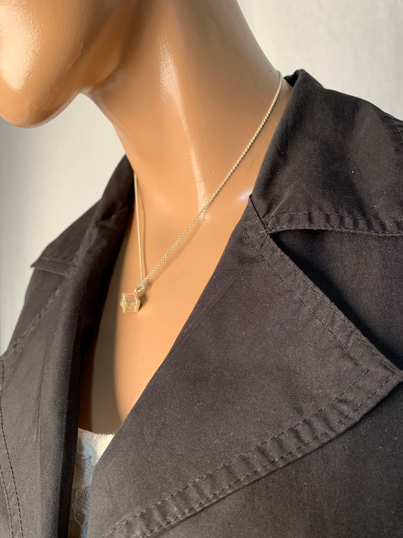 Sold-Tiffany & Co 925 Silver Atlas Collection Cube with Necklace