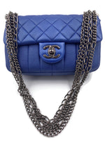 CHANEL CC Calfskin Blue Mini Flap Shoulder Bag/Ruthenium Hardware