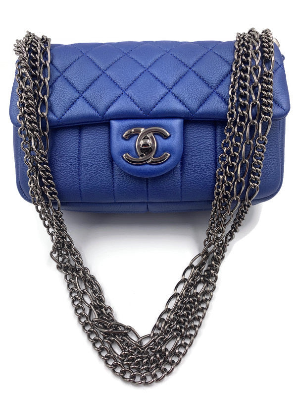 CHANEL CC Calfskin Blue Mini Flap Shoulder Bag/Ruthenium Hardware