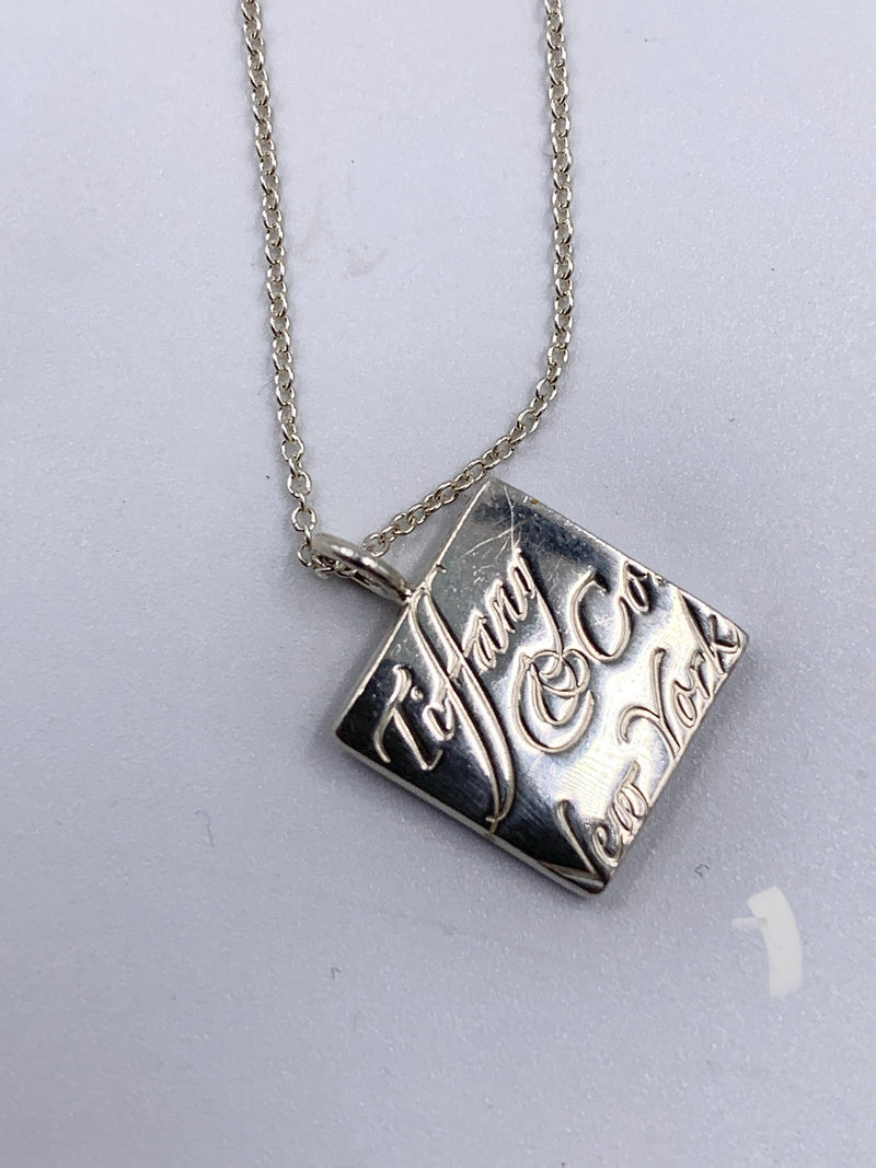 Tiffany & Co "New York" 925 Silver Note Square Pendant Necklace