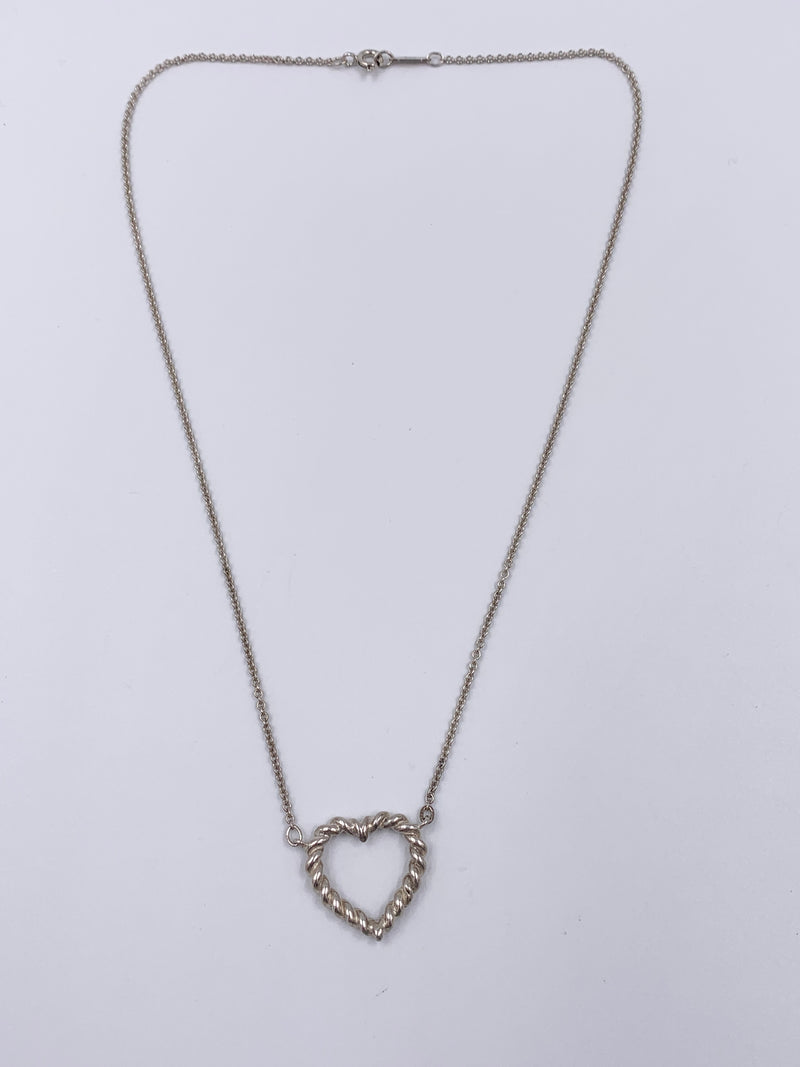 Tiffany & Co 925 Silver Twisted Rope Open Heart Necklace