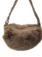 CHANEL Outdoor Ligne Hobo Fur with Leather Medium grey brown shoulder bag
