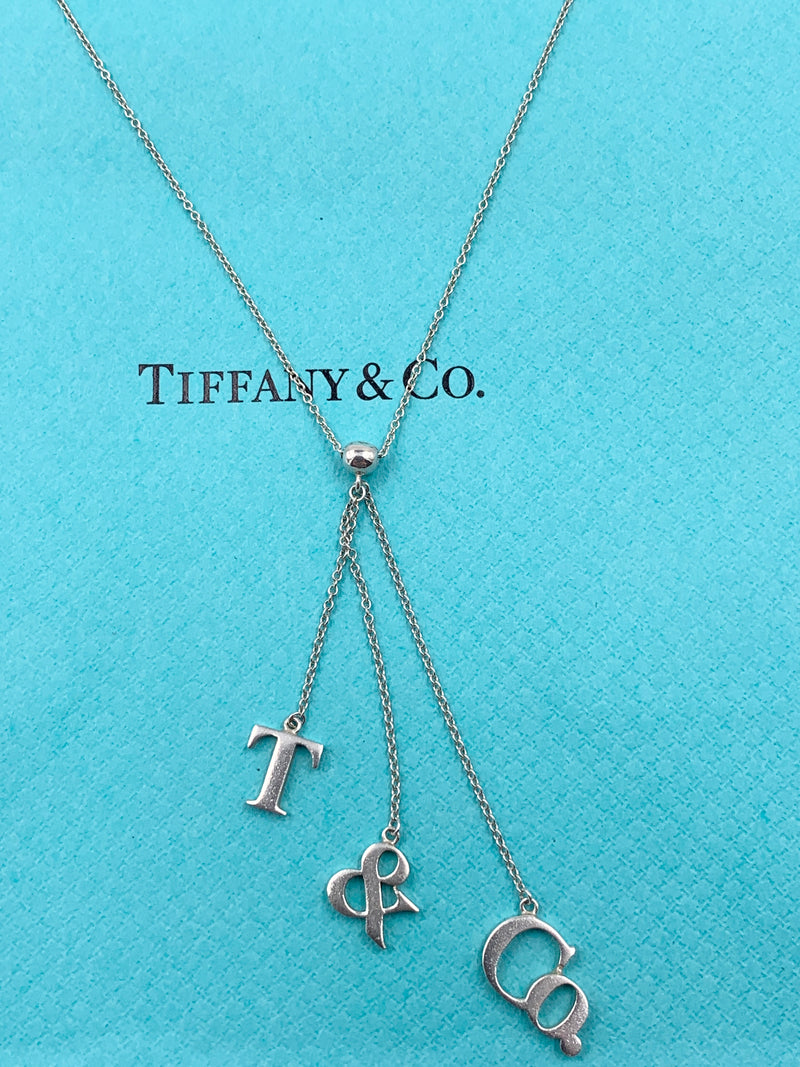Sold-Tiffany & Co 925 Silver T&CO Letters Lariat Necklace