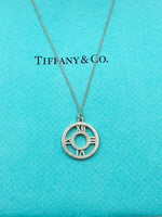 Tiffany & Co 925 Silver Atlas Collection Medallion Round Pendant Necklace