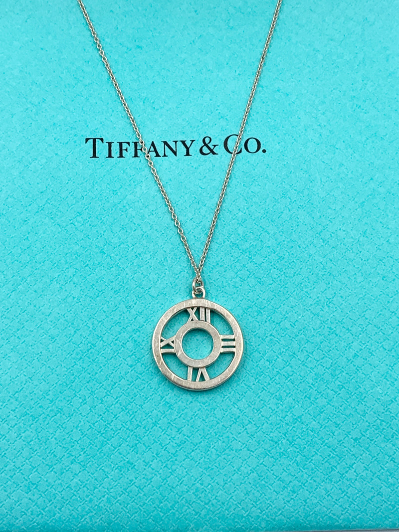 Tiffany & Co 925 Silver Atlas Collection Medallion Round Pendant Necklace