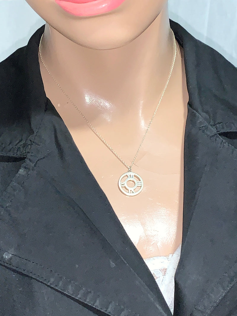 Tiffany & Co 925 Silver Atlas Collection Medallion Round Pendant Necklace