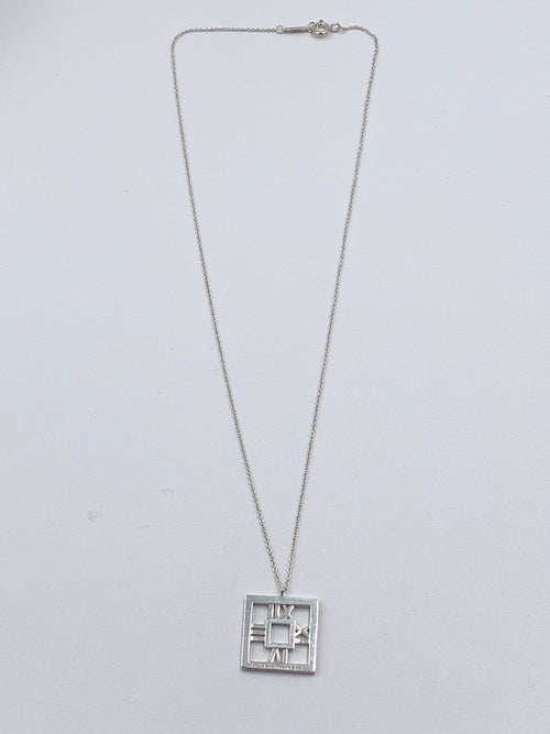 Tiffany & Co 925 Silver Atlas Collection Square Pendant Necklace