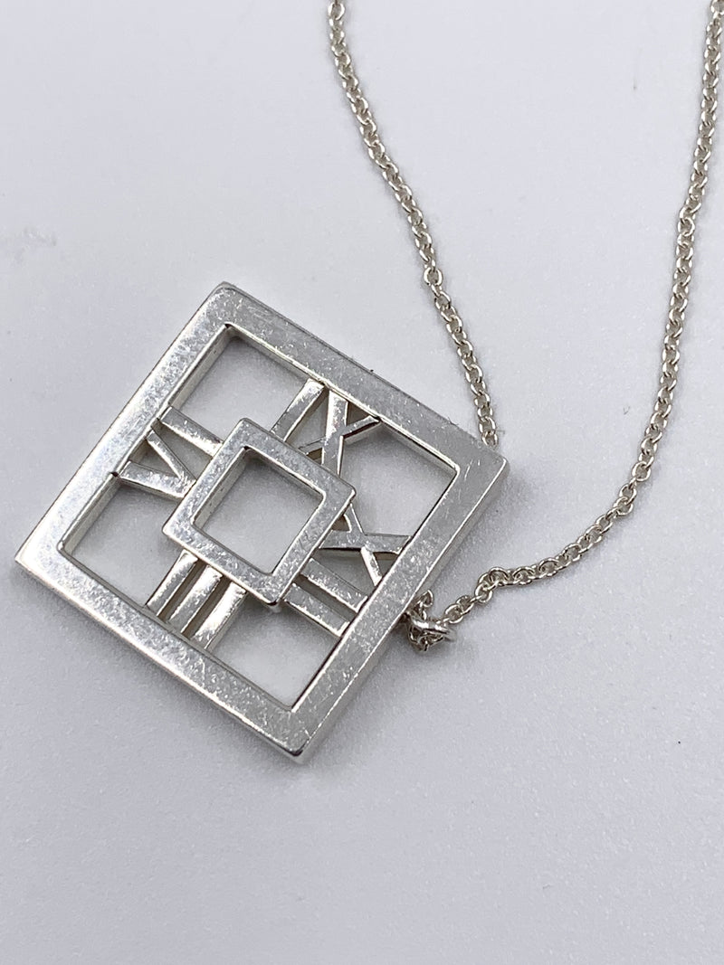 Tiffany & Co 925 Silver Atlas Collection Square Pendant Necklace