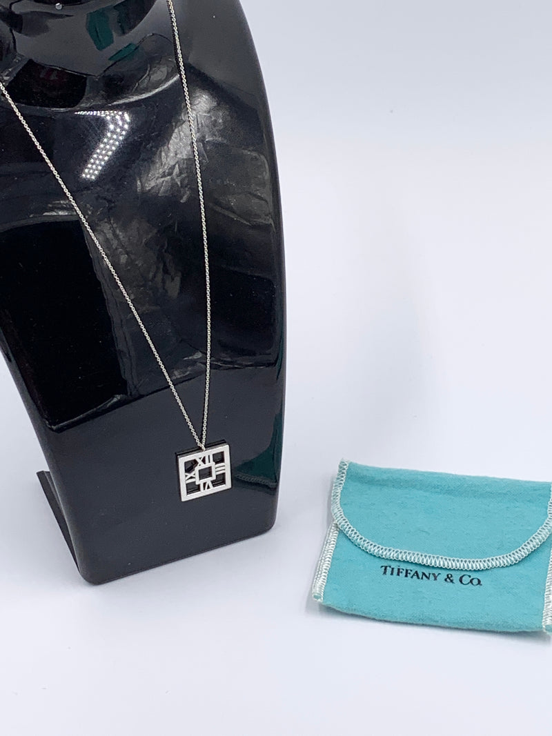 Sold-Tiffany & Co 925 Silver Atlas Collection Square Pendant Necklace