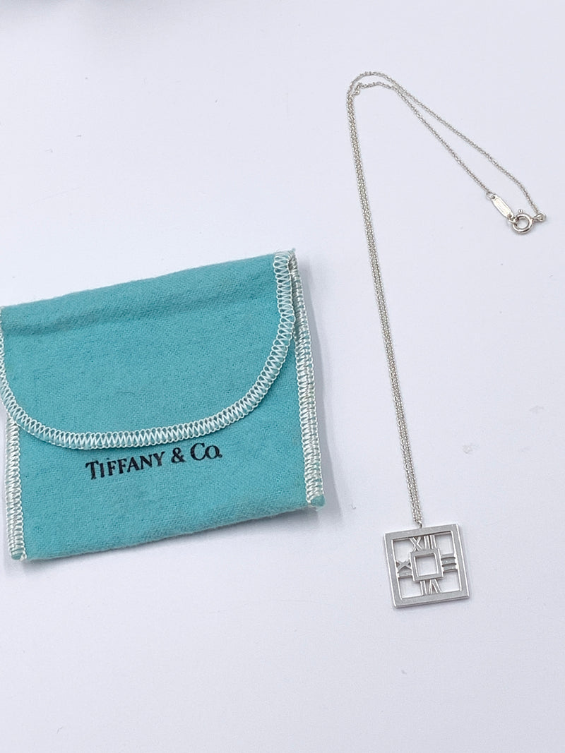 Tiffany & Co 925 Silver Atlas Collection Square Pendant Necklace