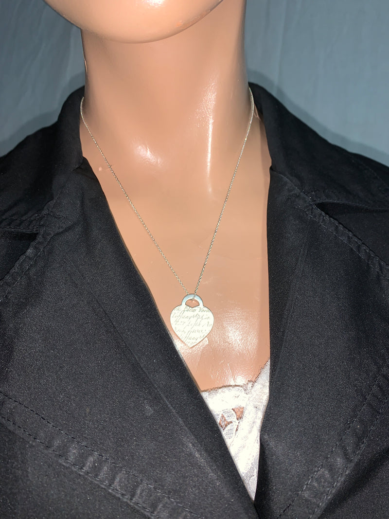 Tiffany & Co 925 Silver 727 Fifth Ave Address Heart Tag Pendant Necklace