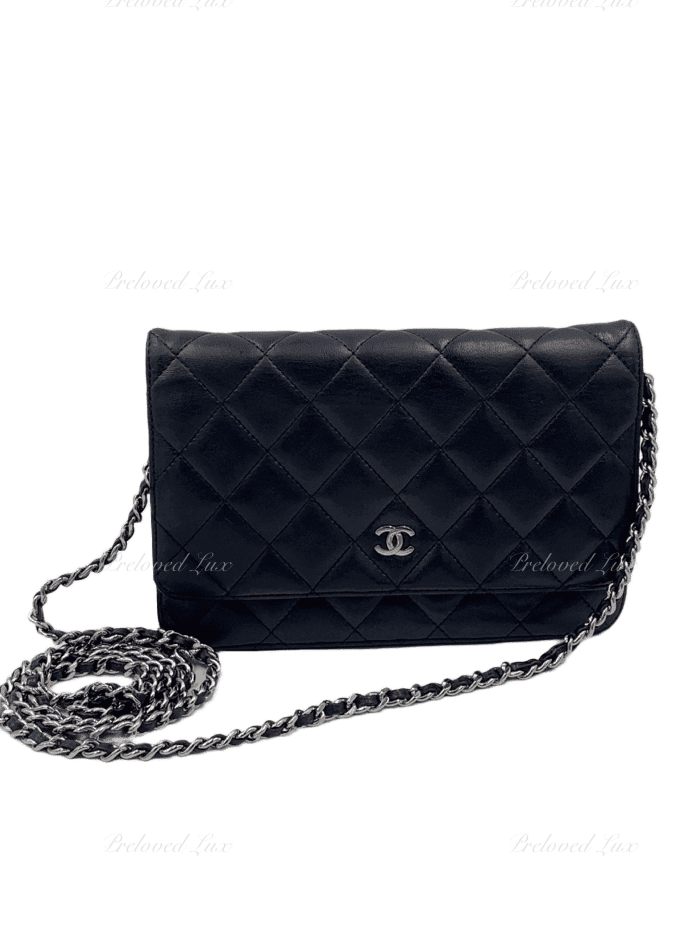 CHANEL Classic Double Flap Chain Shoulder Bag Black Lambskin Purse