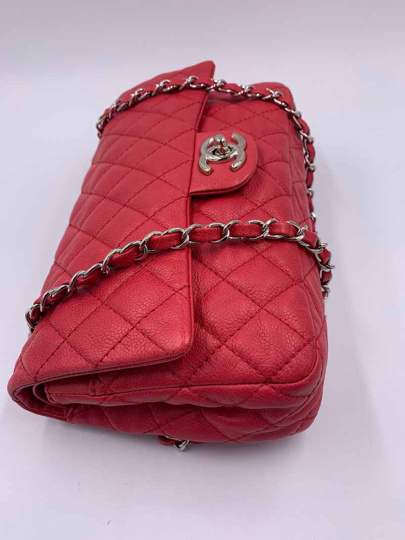 CHANEL Caviar Red Double Flap Shoulder Bag Silver Hardware - Preloved Lux Canada