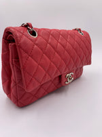 CHANEL Caviar Red Double Flap Shoulder Bag Silver Hardware