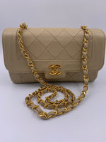 CHANEL Vintage Lambskin Border tab Single Flap Border Tab Small Crossbody Bag Beige gold hardware