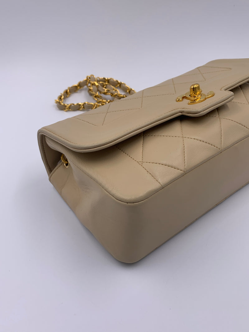 CHANEL Vintage Lambskin Single Flap Border Tab Small Crossbody Bag Beige  gold hardware - Preloved Lux Canada