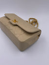 Sold-CHANEL Vintage Lambskin Single Flap Border Tab Small Crossbody Bag Beige/gold hardware