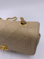 Sold-CHANEL Vintage Lambskin Single Flap Border Tab Small Crossbody Bag Beige/gold hardware