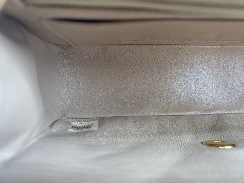 Sold-CHANEL Vintage Lambskin Single Flap Border Tab Small Crossbody Bag Beige/gold hardware