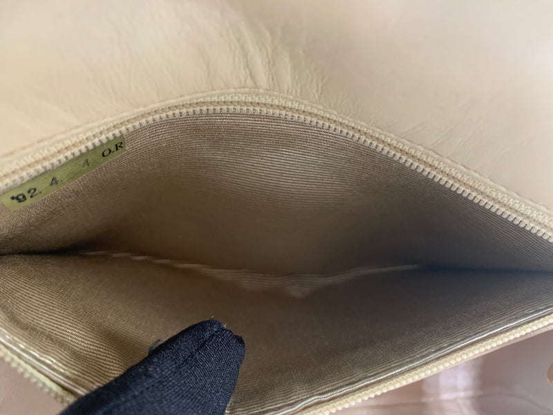 CHANEL Vintage Lambskin Single Flap Border Tab Small Crossbody Bag Beige  gold hardware - Preloved Lux Canada