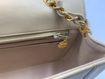 Sold-CHANEL Vintage Lambskin Single Flap Border Tab Small Crossbody Bag Beige/gold hardware